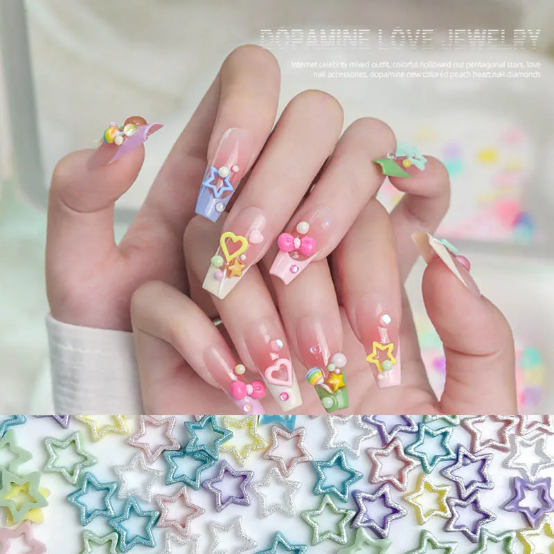 50PCS 3D Parelmoer Holle Sterren Hars Nail Art Charms Onderdelen Accessoires Voor Nagels Decoratie Manicure Decor Supplies Materiaal