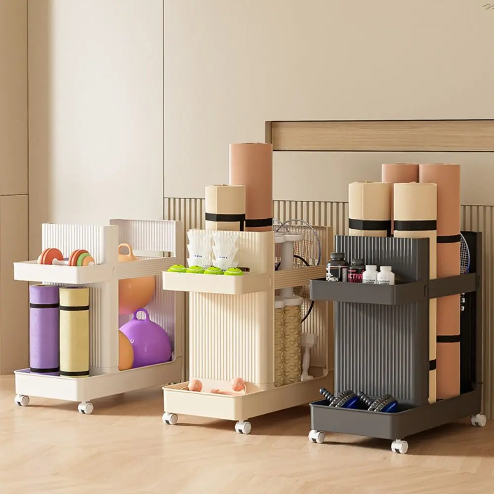 

Multifunctional Gym Equipment Holder with Wheels Durable Yoga Mat Storage Basket Stable Sports Tools Organizer Fitness Equipment