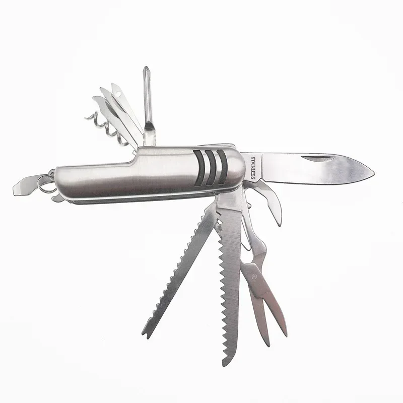 11 in 1 Fold Pocket knife Stainless Steel Carry Around Multifunction Outdoor Emergency Tools Portable Bottle Opener Cork Drill