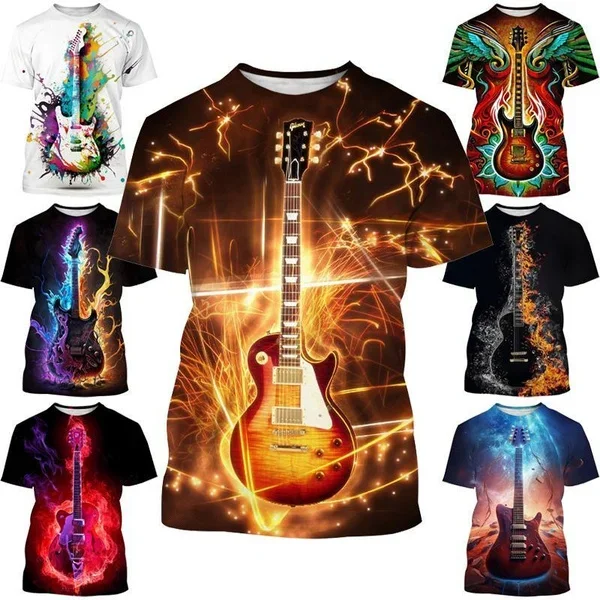 Fashion Fitness Leisure Sport T-Shirt Men's Music Guitar T-shirt Sprinting Short Sleeve T-Shirt