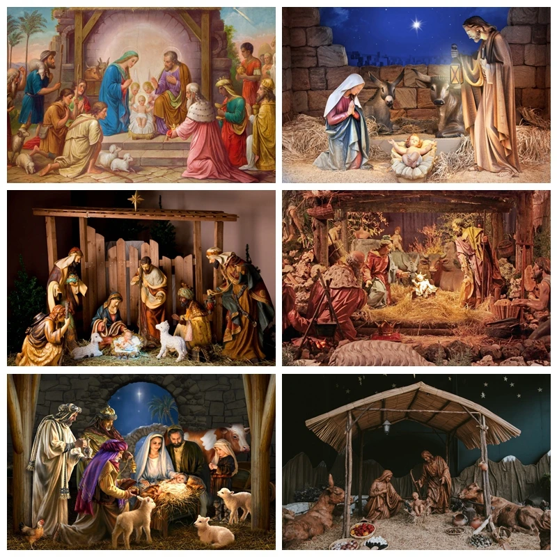 

Jesus Birth Backdrops Holy Night Family Nativity Scene Christmas Party Baby Shower Photography Backgrounds Photo Studio Props