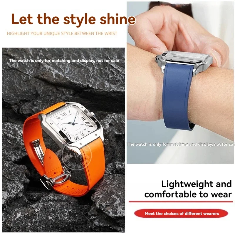 18.5 مللي متر 21 مللي متر الإفراج السريع حزام الساعات ل كارتييه سانتوس دومونت الفلور ساعة مطاطية حزام الرجال النساء للطي مشبك أسود برتقالي