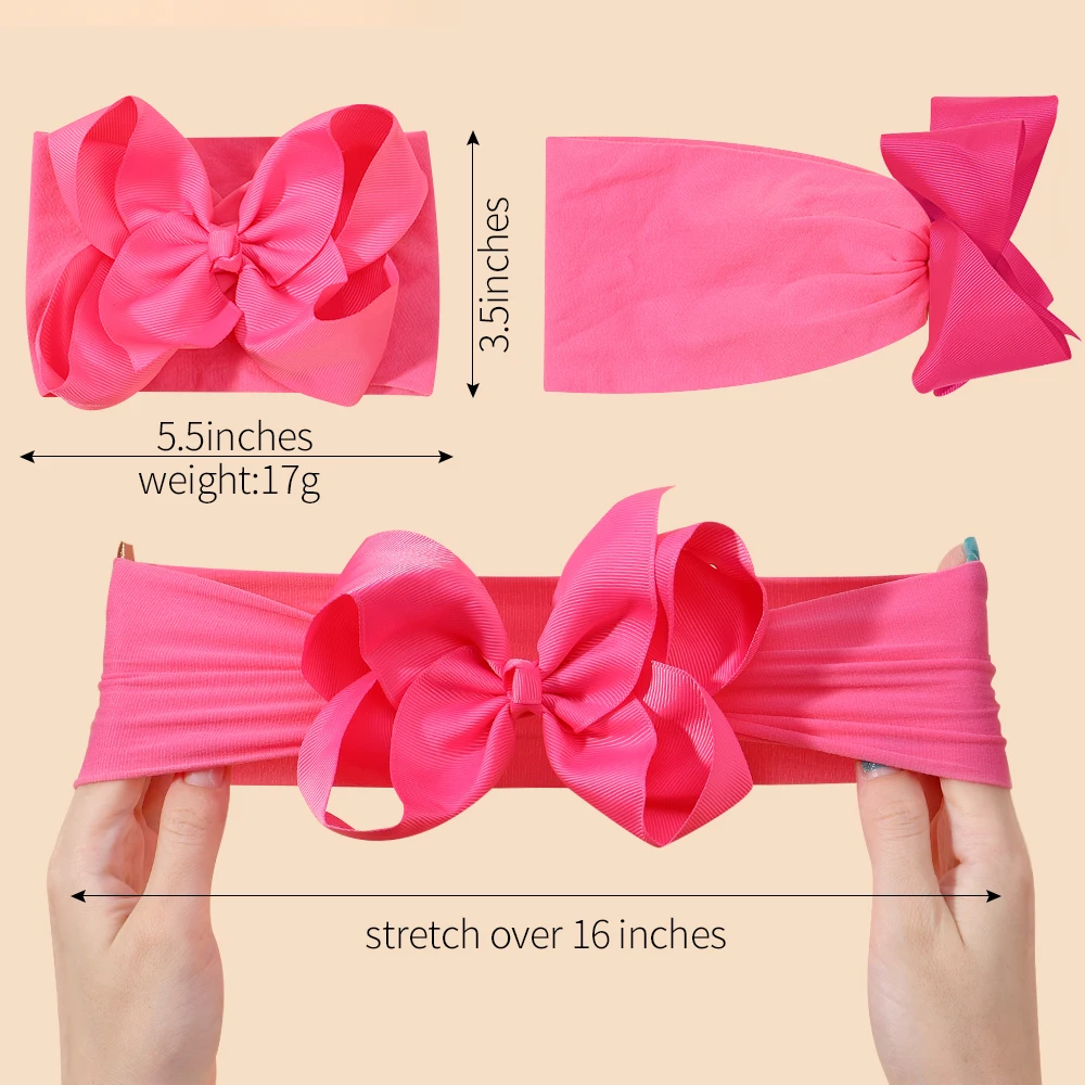 Wide Nylon Elastic Headband para Meninas Recém-nascidas, Big Bows, Acessórios para Cabelo, Headband, Ribbon Bows, Kids, Baby Headwear, 1Pc