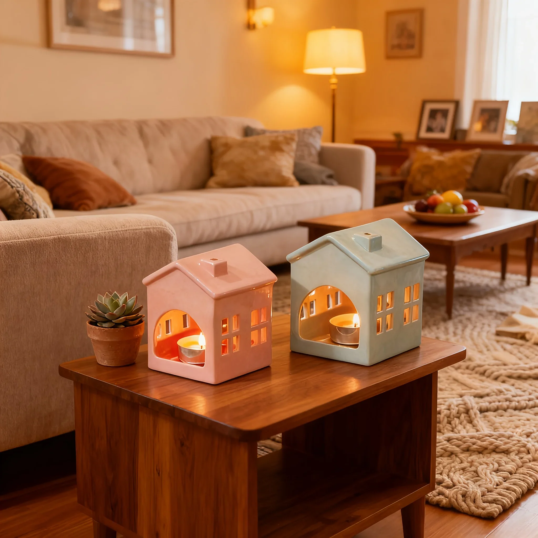 Ceramic Hollow House Candle Holders Cozy Candlesticks for Candles Home Dining Table Wedding Art Decorations Candle Holders Gifts