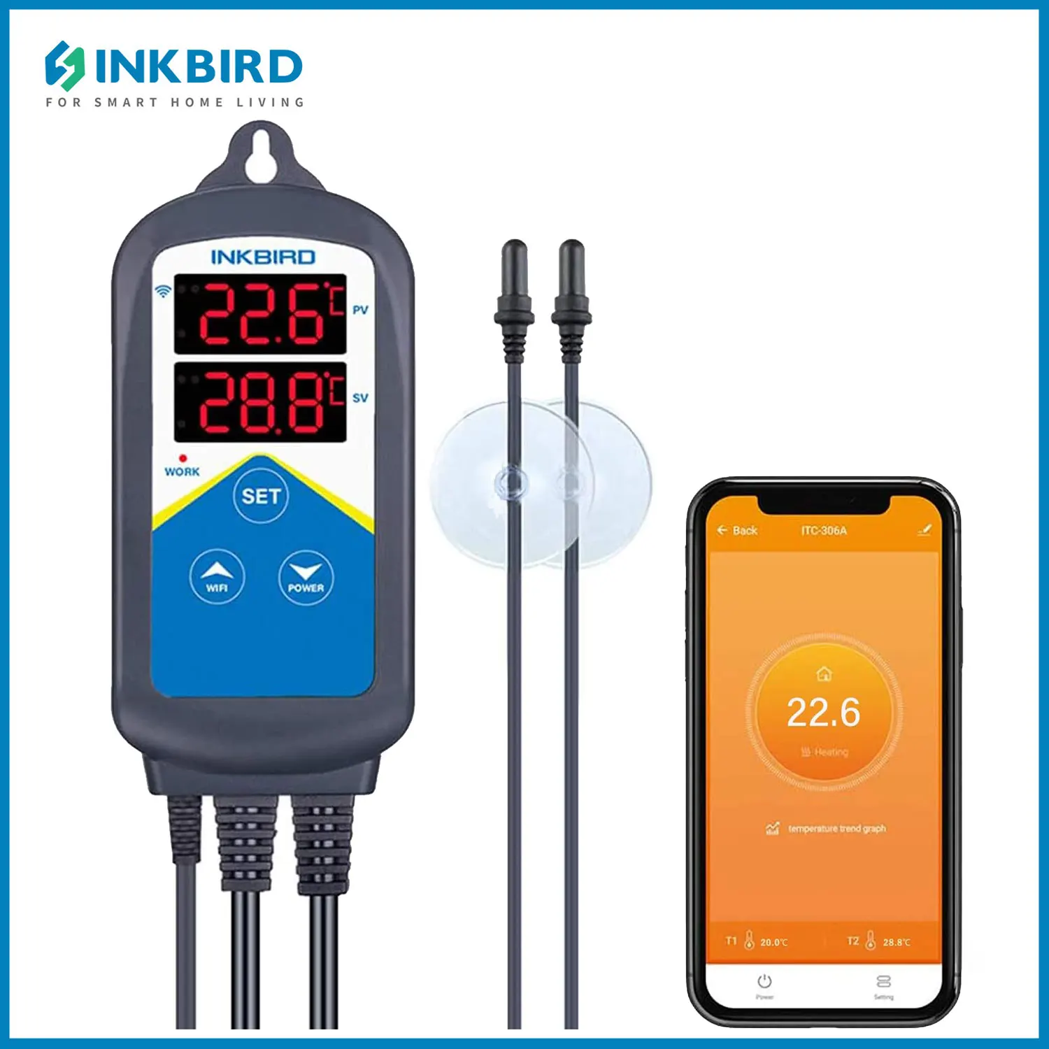 Inkbird-wifi Controlador de Temperatura do Aquário Inteligente Termostato Digital Sondas Impermeáveis para Aquário 1200w Itc306a