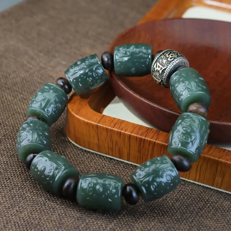 

Hetian Jade Cut Mo Синий Мужской браслет из шести слов с мантрой и удачей из бисера Коллекционный