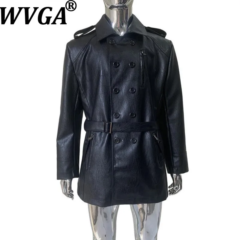 

WVGA Осенне-зимний новый мужской костюм с воротником, модный ремень, куртка из искусственной кожи, нишевое шикарное повседневное пальто с отложным воротником, Ins Y2K W15421