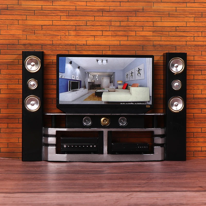 1/12 Dollhouse Simulation TV Audio Home Theater Mini Ornaments Miniature Dolls House Living Room Micro Scene Furniture Decor Toy