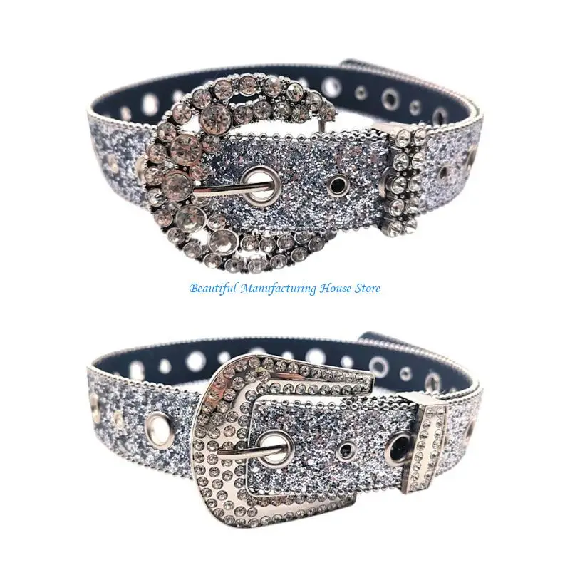 E56A التسلق حجر الراين مشبك أحزمة وسط للجينز حزام قابل للتعديل لراعية البقر راعية البقر المراهقين الإناث الجينز تنورة زنار #2