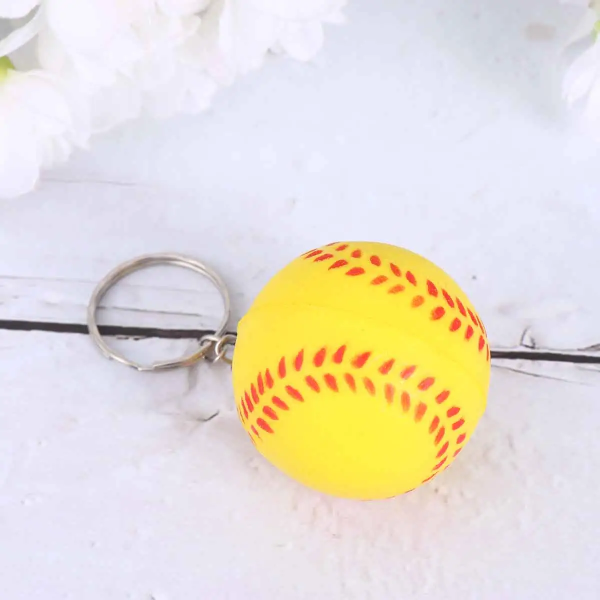 

20Pcs Yellow Baseball Sports Keyring PU Foaming Key Holder Bag Pendant Durable Stylish Organizer Baseball Keyring