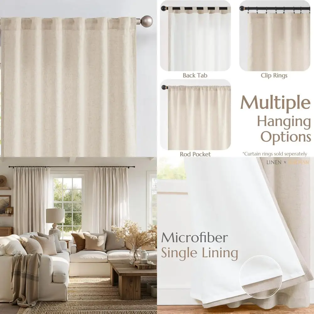 

Шторы из натуральной льняной смеси, 127 см в ширину x 229 см в длину, для гостиной, для раздвижных дверей и окон, цвет экрю