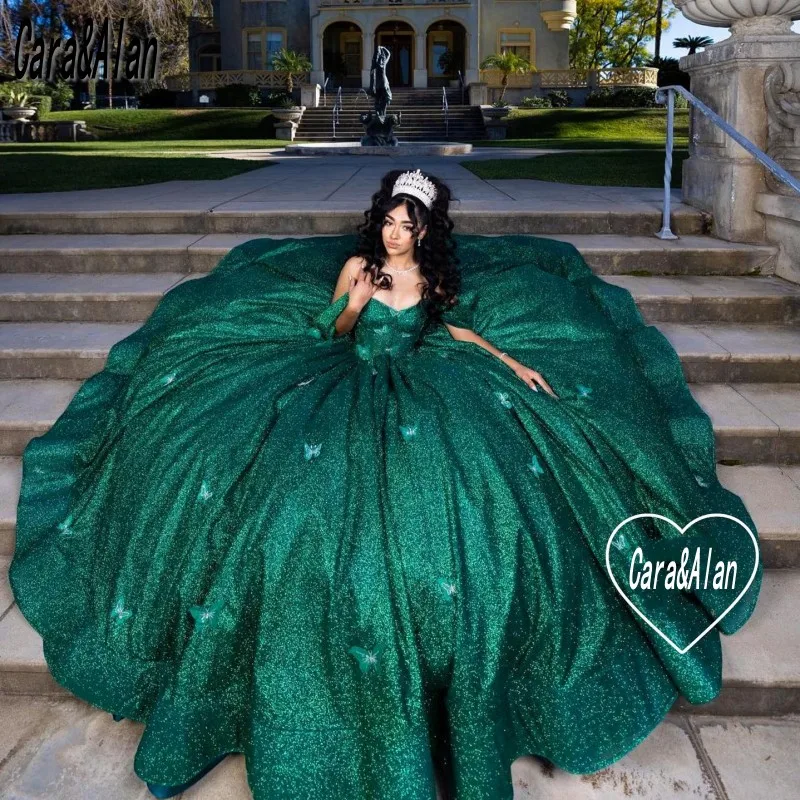 Vestido De baile De quinceañera con lentejuelas brillantes, escote corazón, sin hombros, 2023