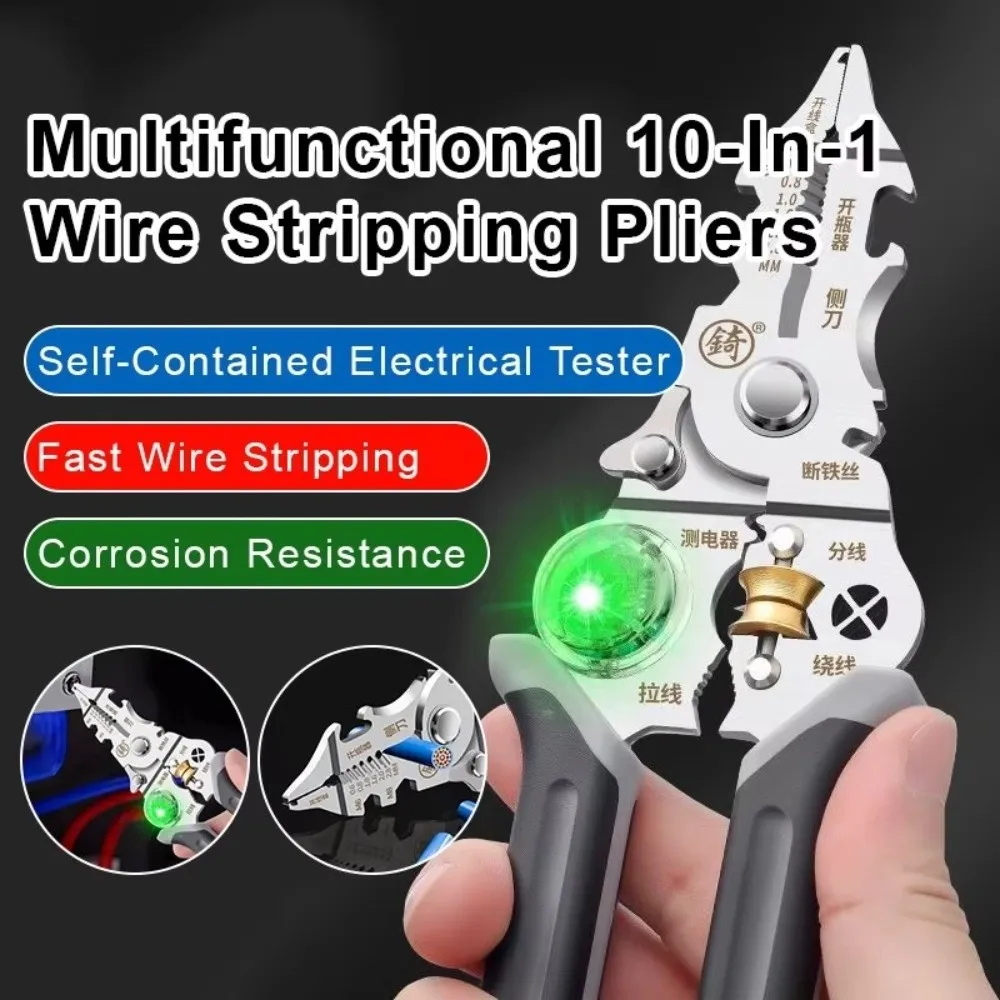 10 IN 1 Wire Stripper Foldable Cutting Function Cable Electrician Stripper Pulling Wires Durable Electricity Measurement Plier
