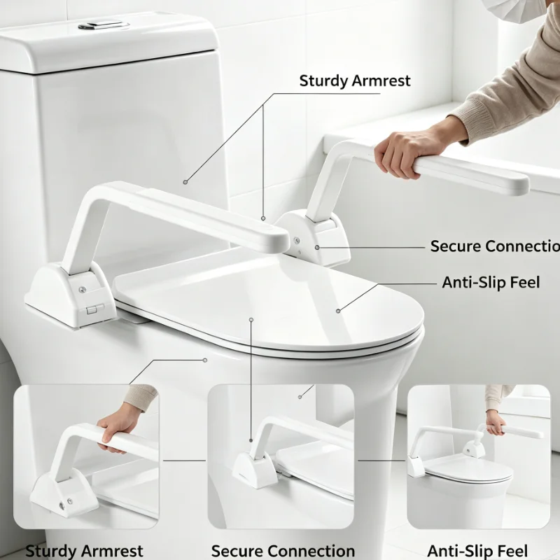 Foldable Toilet Safety Grab Bar Non Slip Wall Mounted Assist Handle For Bathroom Shower Stability Support