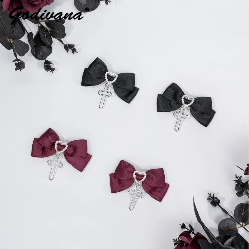 Japanese Mine Mass-Produced Bow Cross Barrettes Student Girls A Pair of Hairclips Sweet Female Bow Headdress Mini Clips