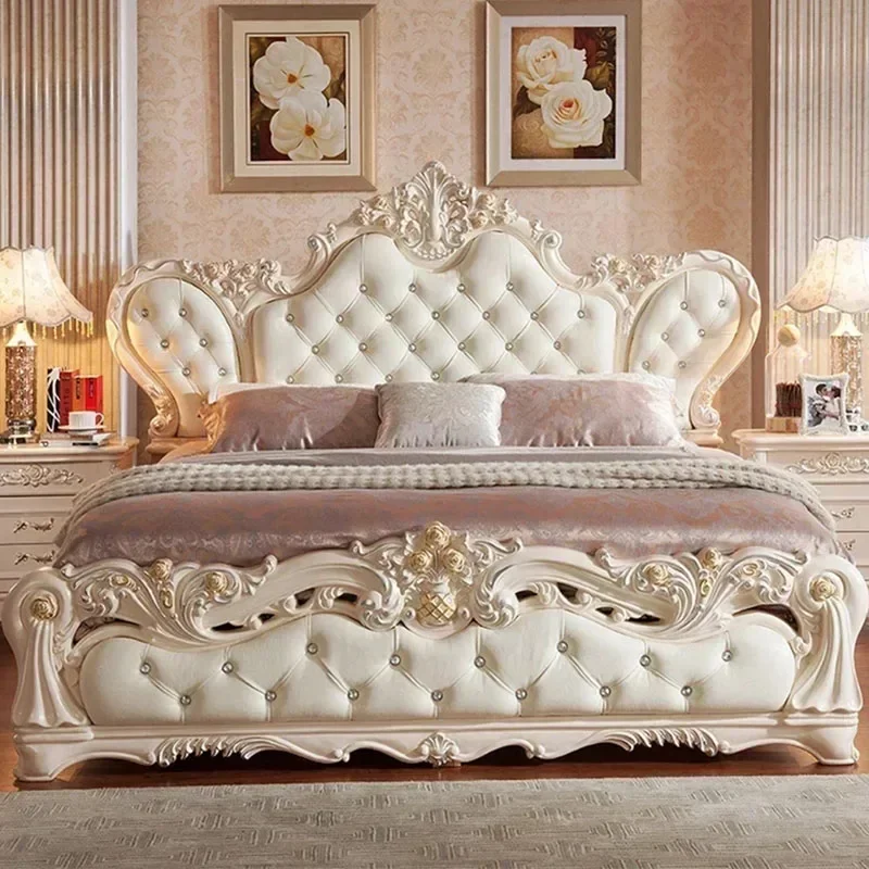 

Vintage Nordic Luxury Bed Master Queen King Modern Regale Bed Wood Bedroom Leather Antique Safe Cama Queen Size Trendy Furniture