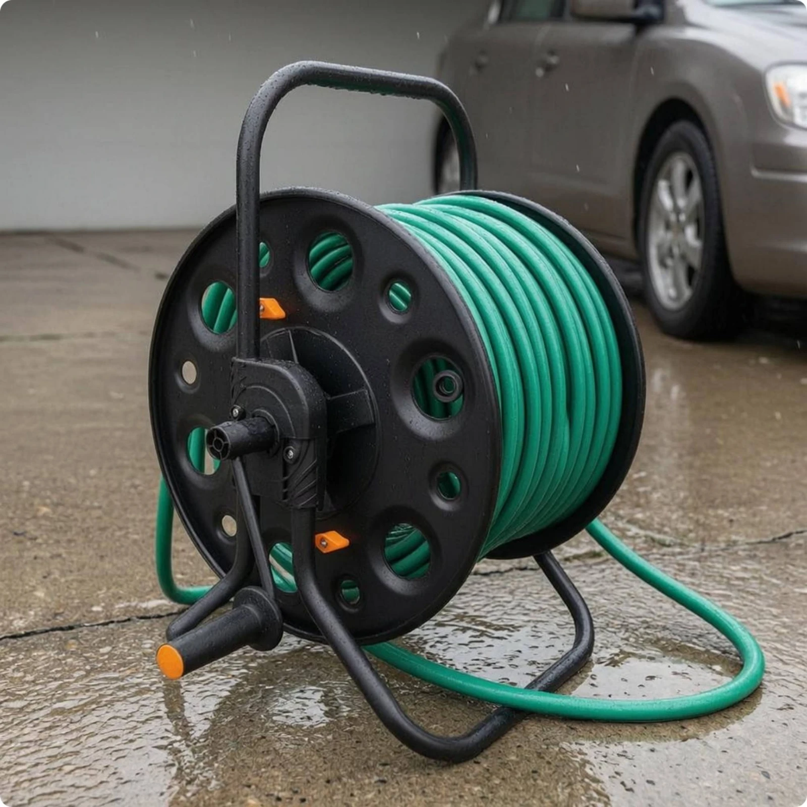Metal Hose Reel Wagon Black Coated Manual Hose Reel Wagon Large Capacity Handheld