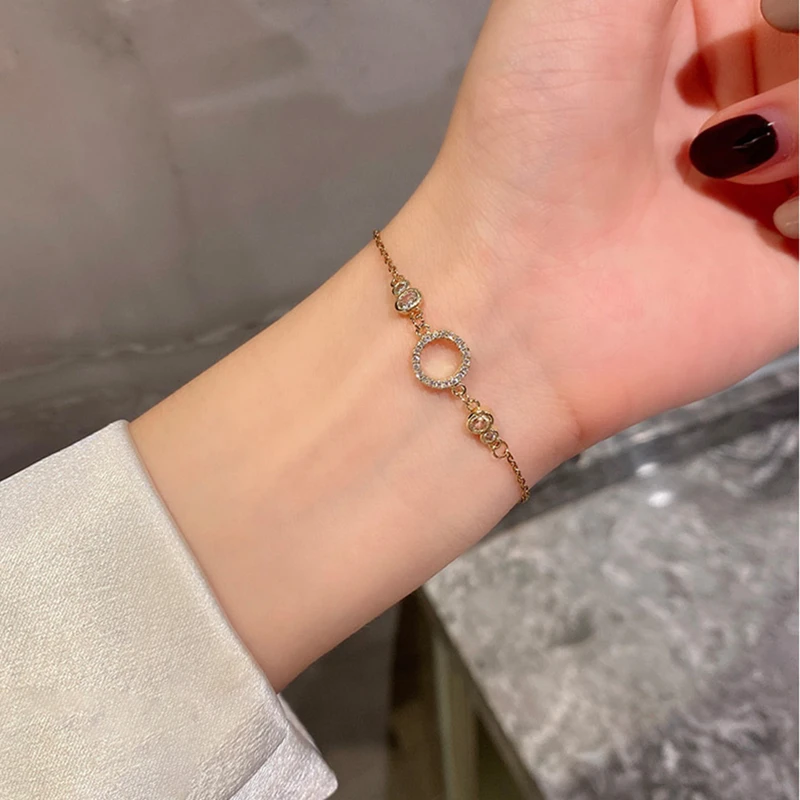 Elegant Zircon Round Bracelet For Women Girls Charm Gold Color Circle Bracelets Ins Style Jewelry Gifts pulseras Accessories