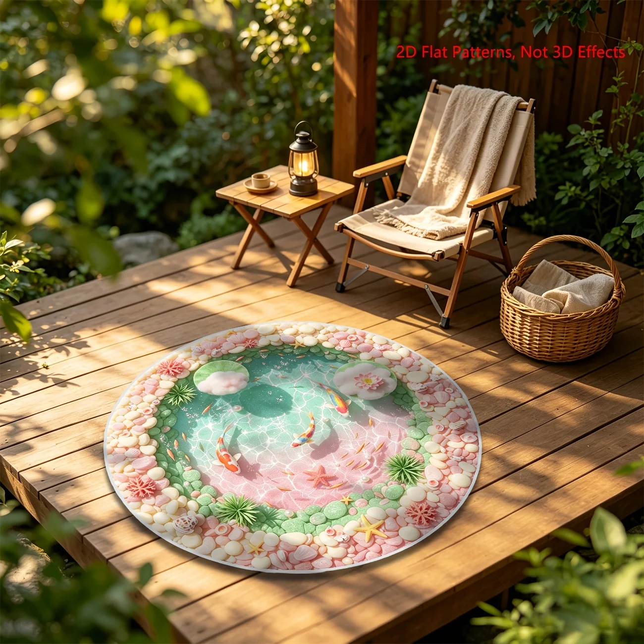 Round Plush Bath Mat Ocean Theme Coral Sea Life Tropical Rug for Bathroom Decor Polyester Waterproof Shower Mat