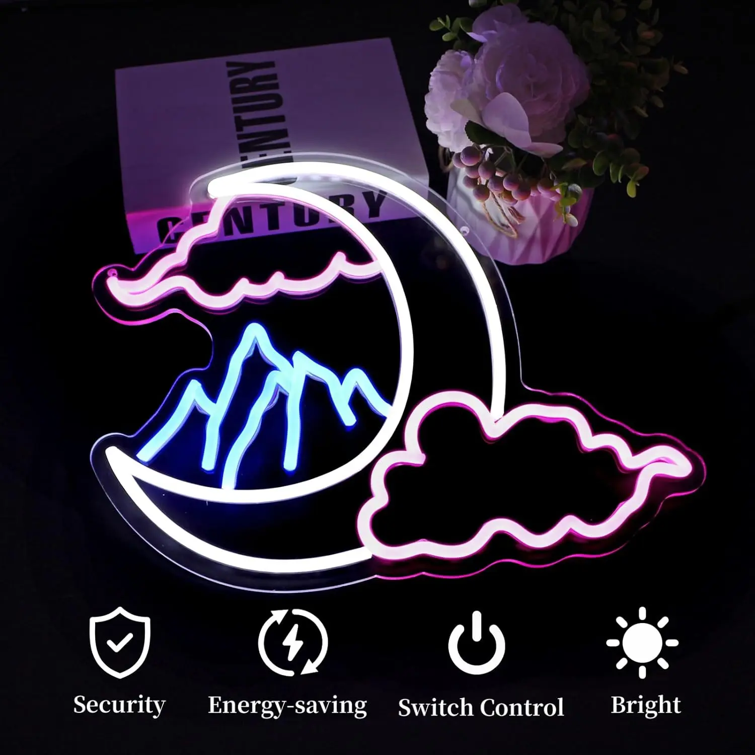 Cloud Moon Mountain Neon Sign Dimmable Led Neon Lights Wall Decor for Light Up Sign Birthday Party Club Gift