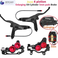 ZOOM Power-off 4 Piston Hydraulic Oil Desc brake Electric Scooter Brake Thickened oil cylinder Pads Cut off lever caliper