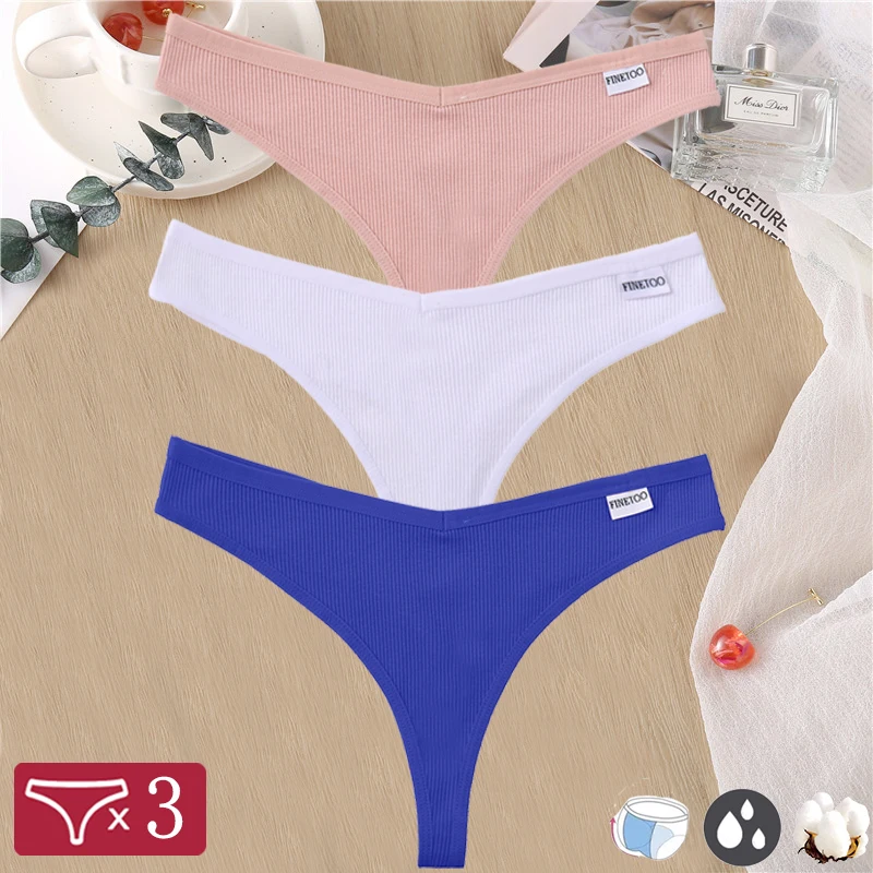 3 Teile/satz Frauen Sexy Baumwolle Thongs Solide V-Taille Streifen Dame Höschen Atmungsaktive G-String Weiche Unterwäsche Weibliche Dessous Dessous