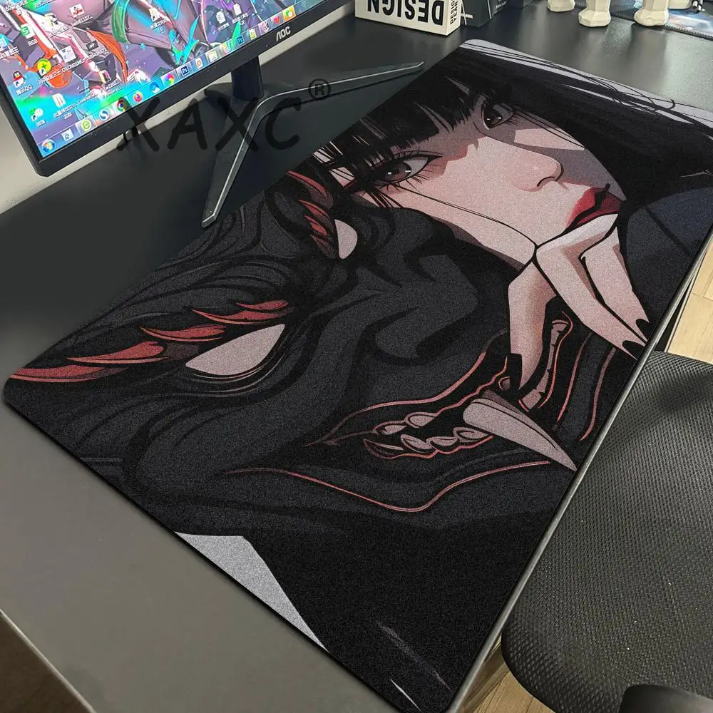 

Anime Girls Samurai Oni Mask Mousepad Large Computer Gaming Accessories Mouse Pad Gamer Professional Premium Mouse Mat Desk Mat