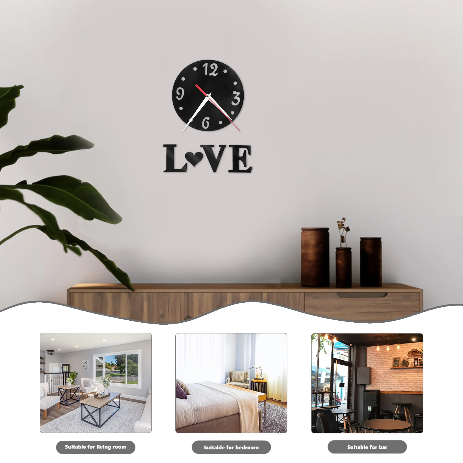 

1 Set Acrylic Diy Digital Wall Clock Love Heart Decal For Bedroom Living Room Frameless Mirror Sticker Powered 3D Modern