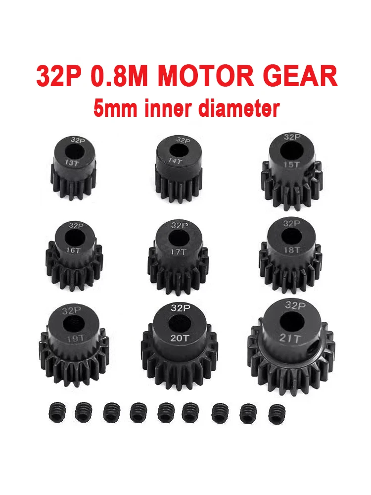 Engrenage de moteur à pignon métallique en acier noir, modèle de voiture RC 1/10, 32P, M 0.8, 5mm, 13T, 14T, 15T, 16T, 17T, 18T, 19T, 20T, 21T