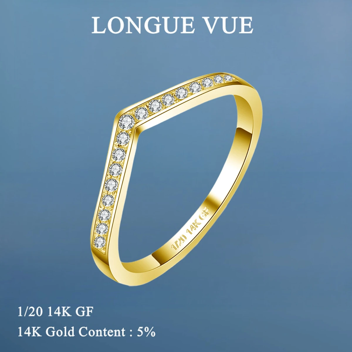 

14K Gold Filled V-shaped Ring Moissanite Curved Thin Rings for Women Wedding Band Stackable Finger Jewelry