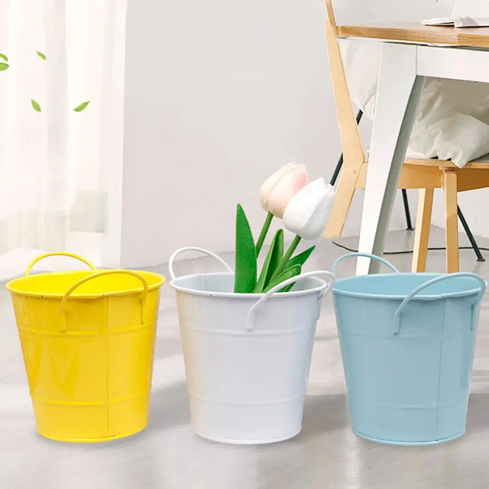 Small Iron Flower Bucket Stable Iron Planter Flowerpot Candy Colored Iron Flower Pot with Handle Small for Home for Orchids