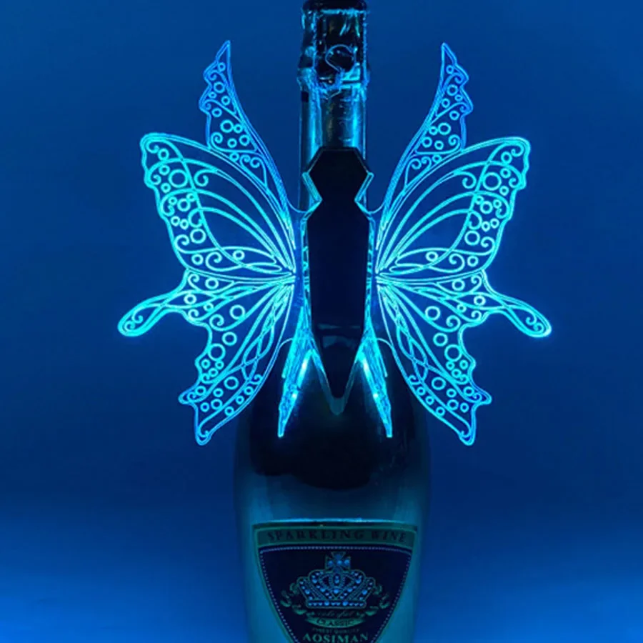 Rechargeable RGB Changeable Glowing Butterfly Bottle Service Light LED Strobe Baton Bottle Sparkler Light Flash Club Signs