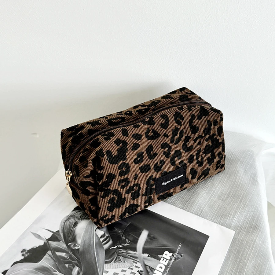 Bolsa de maquillaje única con estampado de leopardo • Organizador de cosméticos de gran capacidad • Bolsa de almacenamiento de lápiz labial