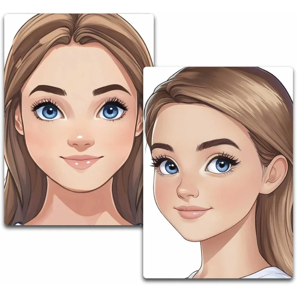 2Pcs 2 Styles Face Practice Boards Face Template for Makeup 12 x 8 Inch Large Big-Eyed Woman Design Reusable Washable Plastic