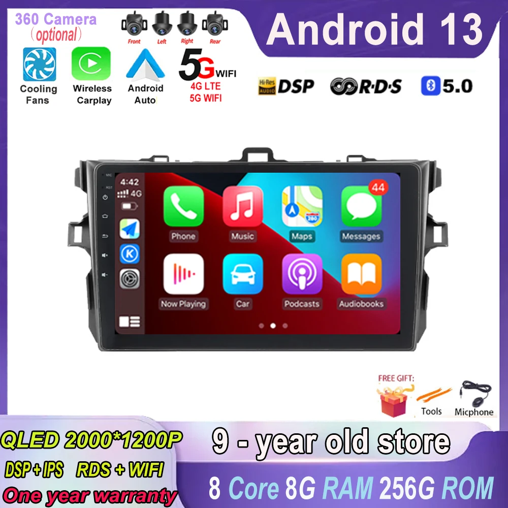 

9'' Android 13 Car Radio Multimedia Video Player for Toyota Corolla E140 150 2006 - 2013 Autoradio Carplay GPS Audio