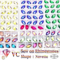 VC Highquality boutique Navette shape sew on crystal glass flat back rhinestones, high-quality clothes rhinestones craft sew