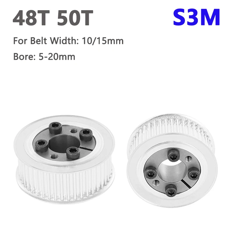 

1pc 48 50 Teeth S3M Keyless Bushing Timing Pulley Bore 5-20mm Drive Synchronous Wheel for Belt Width 10mm 15mm