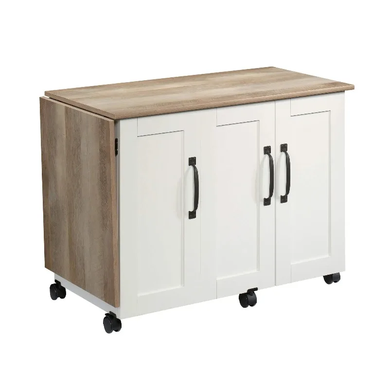 Modern Folding Sewing Table with Storage Sewing Craft Table Foldable Multifunctional Wood Sewing Cabinet with 3 Storage Shelves