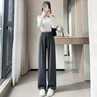 2026 New High Waist Button Suit Wide Leg Women's Full Pants Spring Autumn Red Female Elegant Minimalism Straight Loose Trousers 3