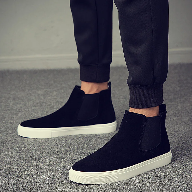 

large size mens casual chelsea boots slip-on cow suede leather flats shoes black stylish cowboy autumn winter boot ankle botas