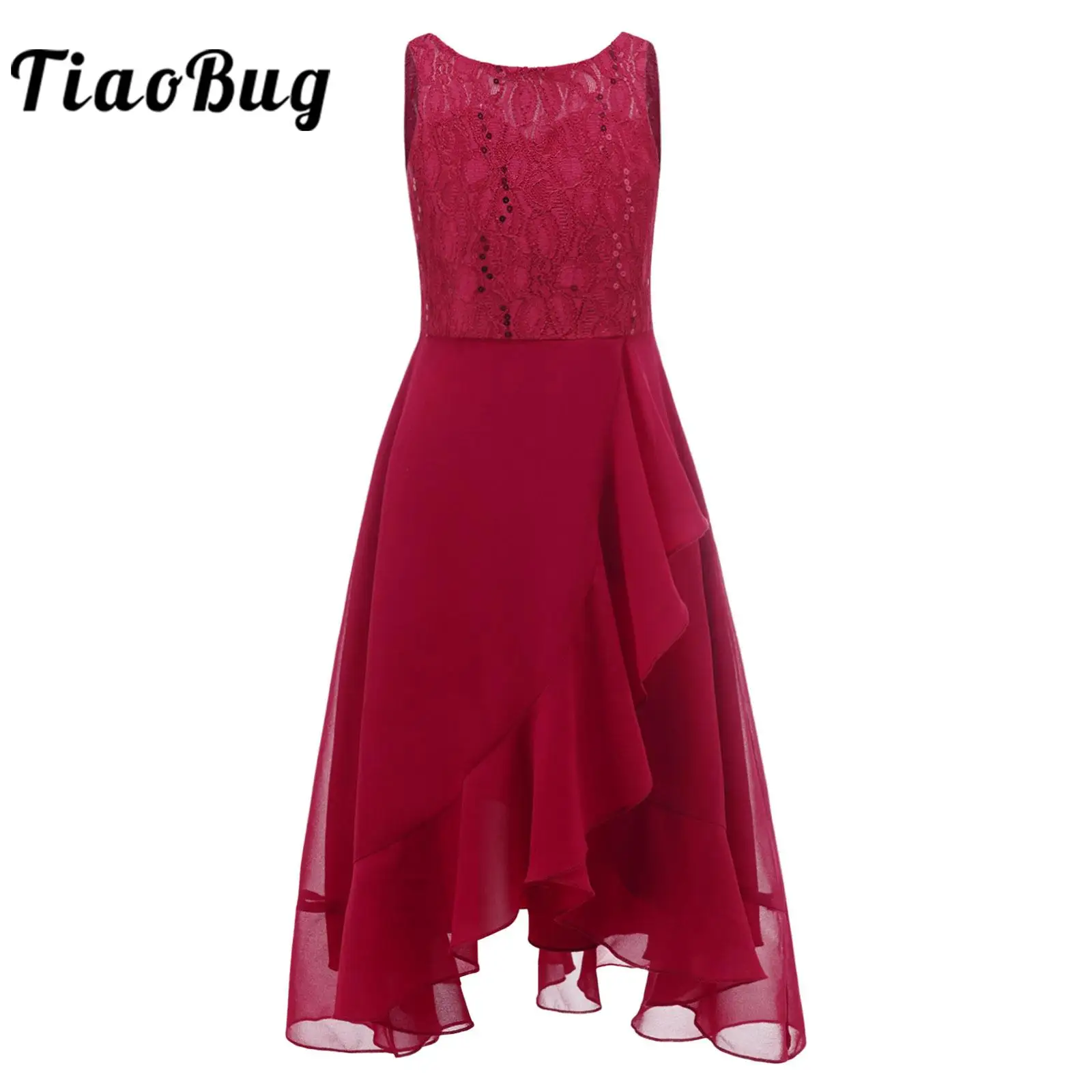 Teens Girls Elegant Dresses Kids Sleeveless Cascading Ruffle Chiffon Dress for Junior Bridesmaid Wedding Party Dress Prom Gown