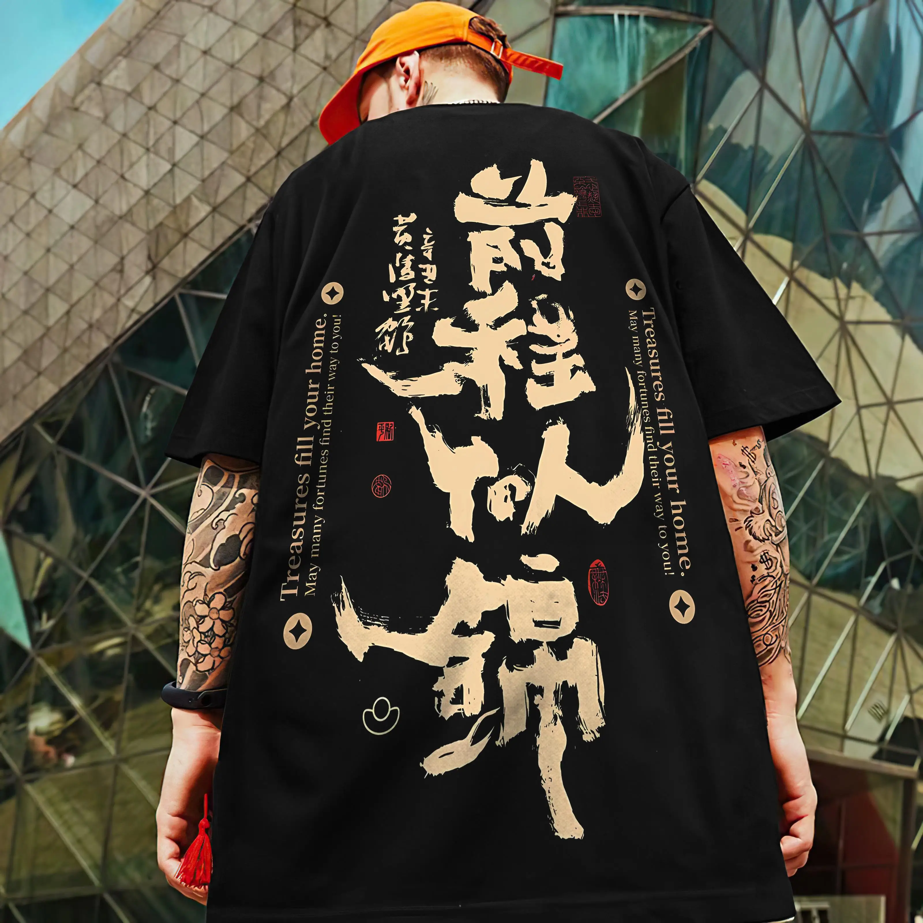 Camiseta de manga corta con estampado de texto de bendición 3D para hombre, camisetas informales de gran tamaño, tops sueltos de hip-hop callejero,