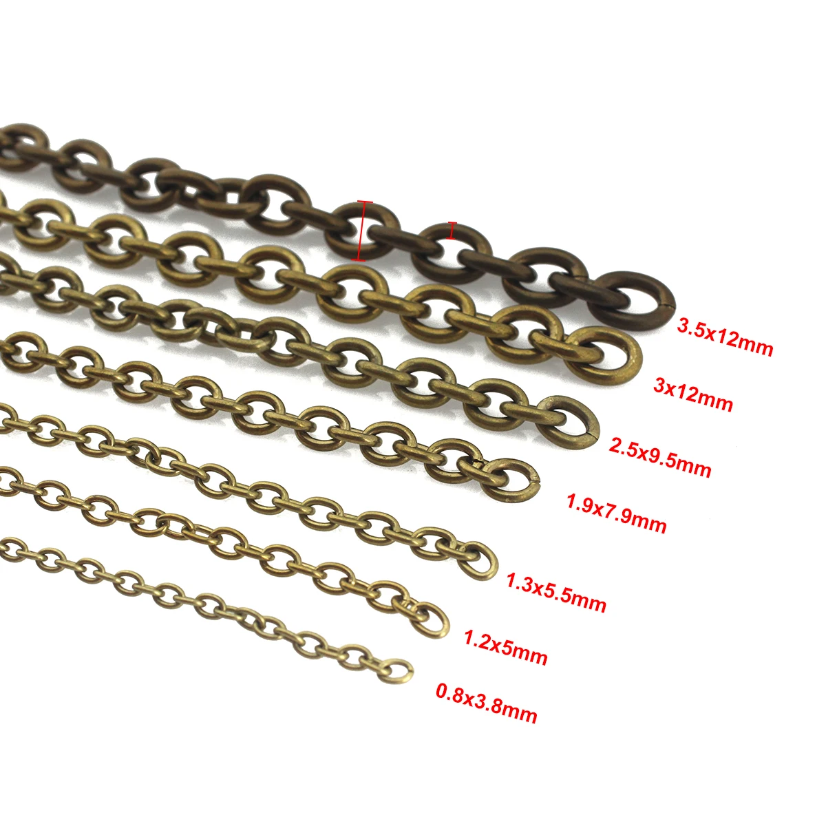 1 Meter Solid Brass O Ring Bags Chain Link Necklace Wheat Chain None-polished Bags Straps Parts DIY Accessories 7 Sizes