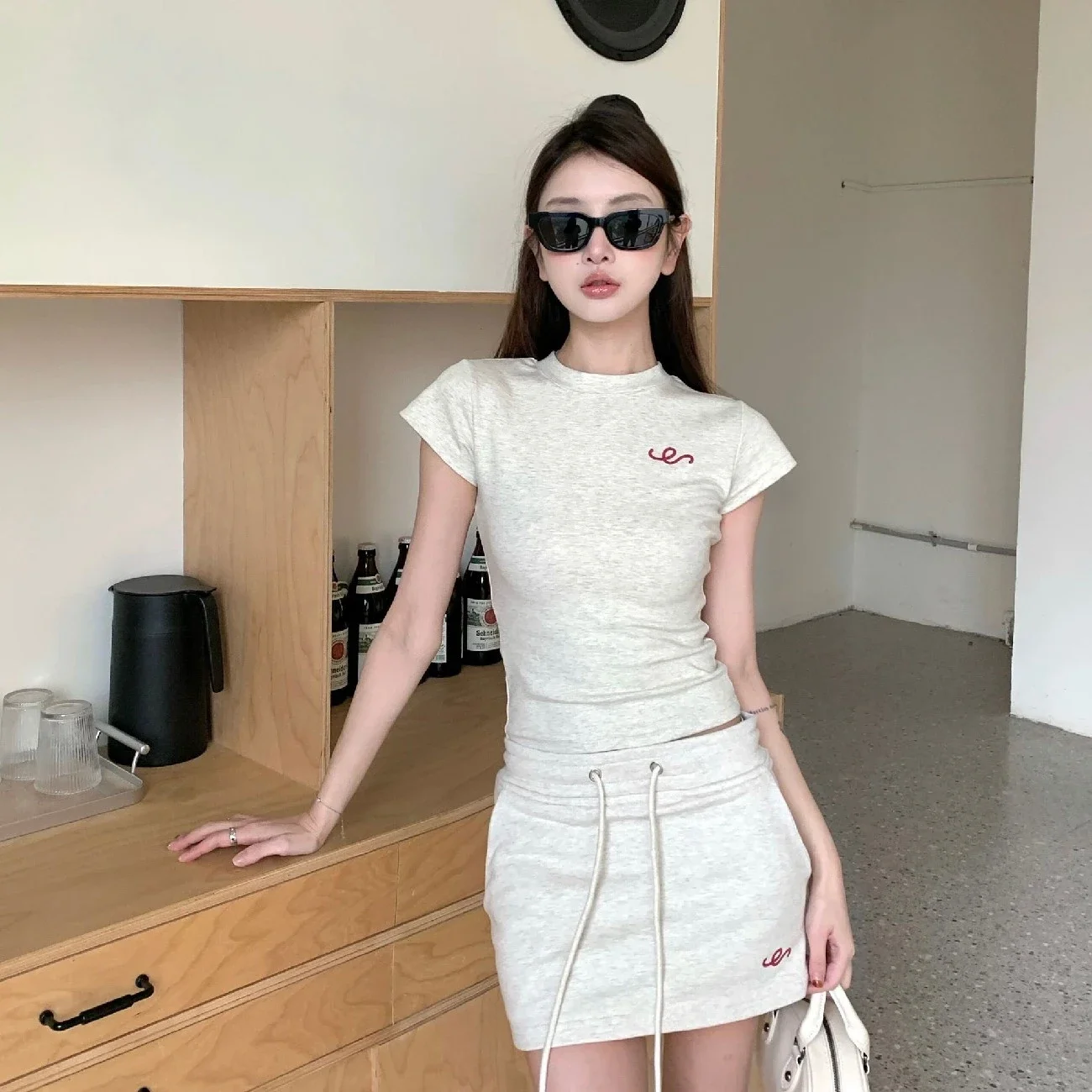 Women's 2PCS Casual Golf Tracksuit Embroidered Short Sleeve T-Shirt + Skirt Y2K Slim Fit Loungewear Streetwear Golf Clothing