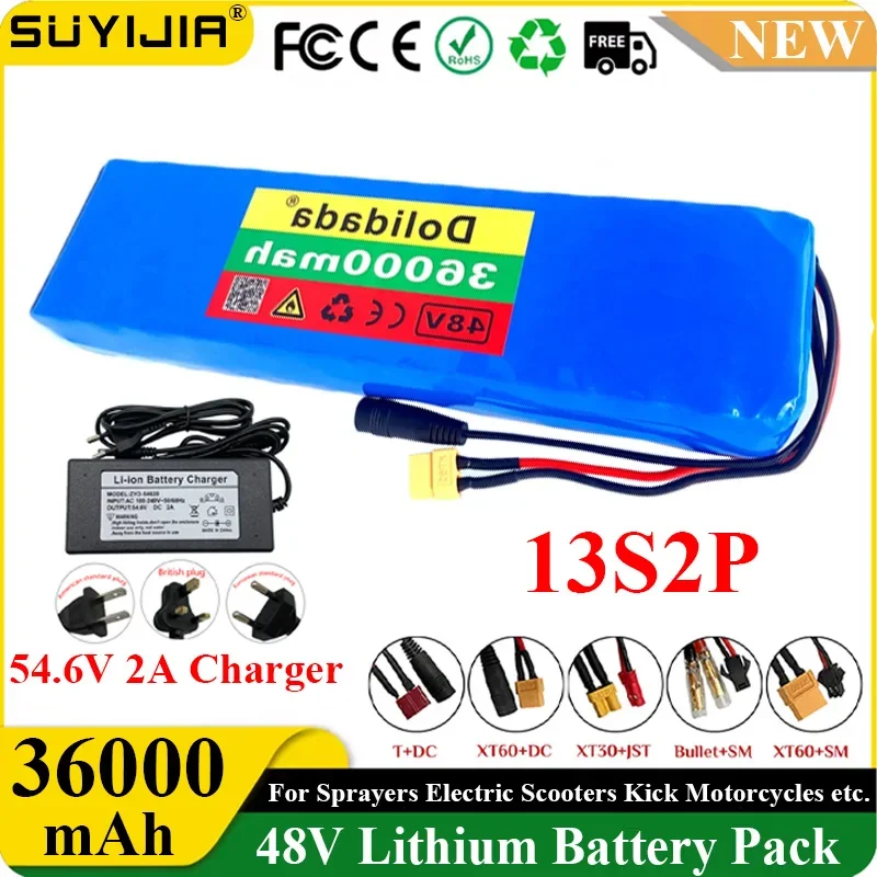 New 13S2P 48V 36000mAh 1000W Lithium Ion Battery Pack Built-in BMS For Ebike Electric Bicycle Batteries Bateria