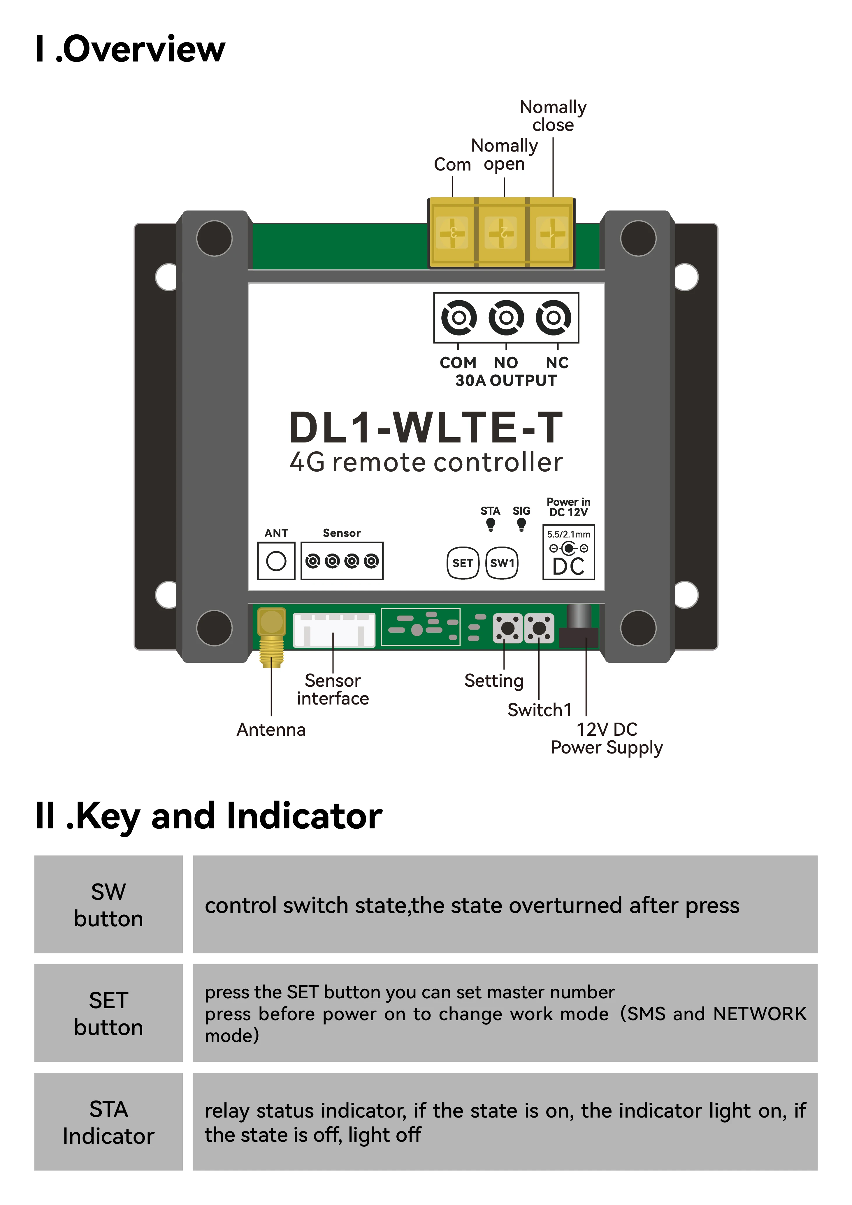 DL1-WLTE TVC 4G LTE Smart Controller – 30A Relay, Temp/Humidity Control, Garage/Gate Opener & Power Failure Alarm