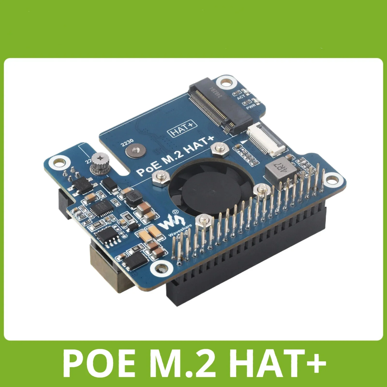 Waveshare PCIe To M.2 Adapter With PoE Function For Raspberry Pi 5, Supports NVMe Protocol M.2 Solid State Drive