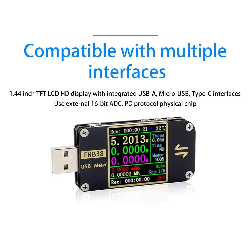 USB السلطة متر تستر USB الجهد الحالي متر FNB38 المتعدد ل QC4 + PD3.0 2.0 بروتوكول الشحن السريع