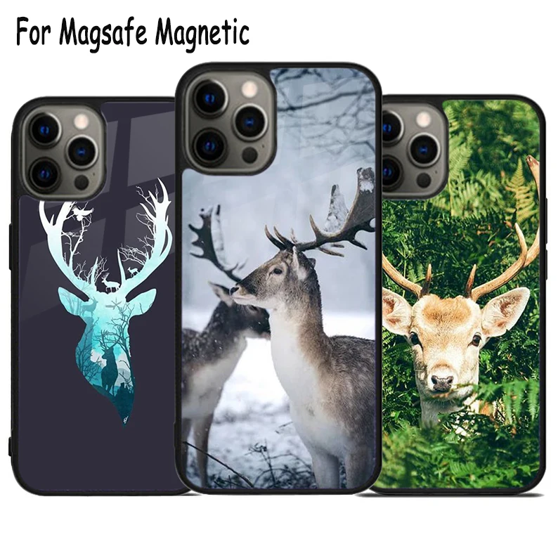 Stag Male Reindeer Nature Wireless Charge Magsafe Phone Case For iPhone 15 16 14 13 11 12 Pro Max Plus Magnetic Bumper Cover