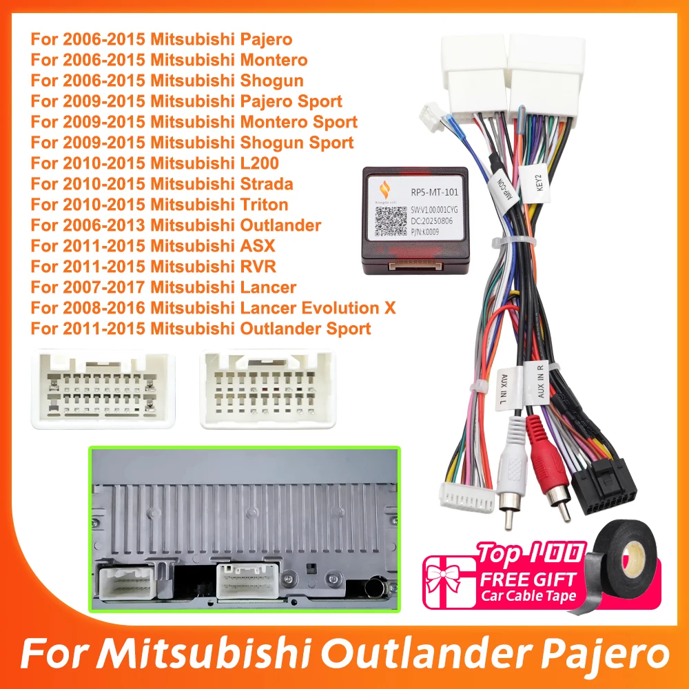Arnés de cableado de audio de 16 pines para coche con decodificador Canbus RP5-MT-101 para instalación de estéreo en Mitsubishi Outlander Pajero, adaptador de cableado